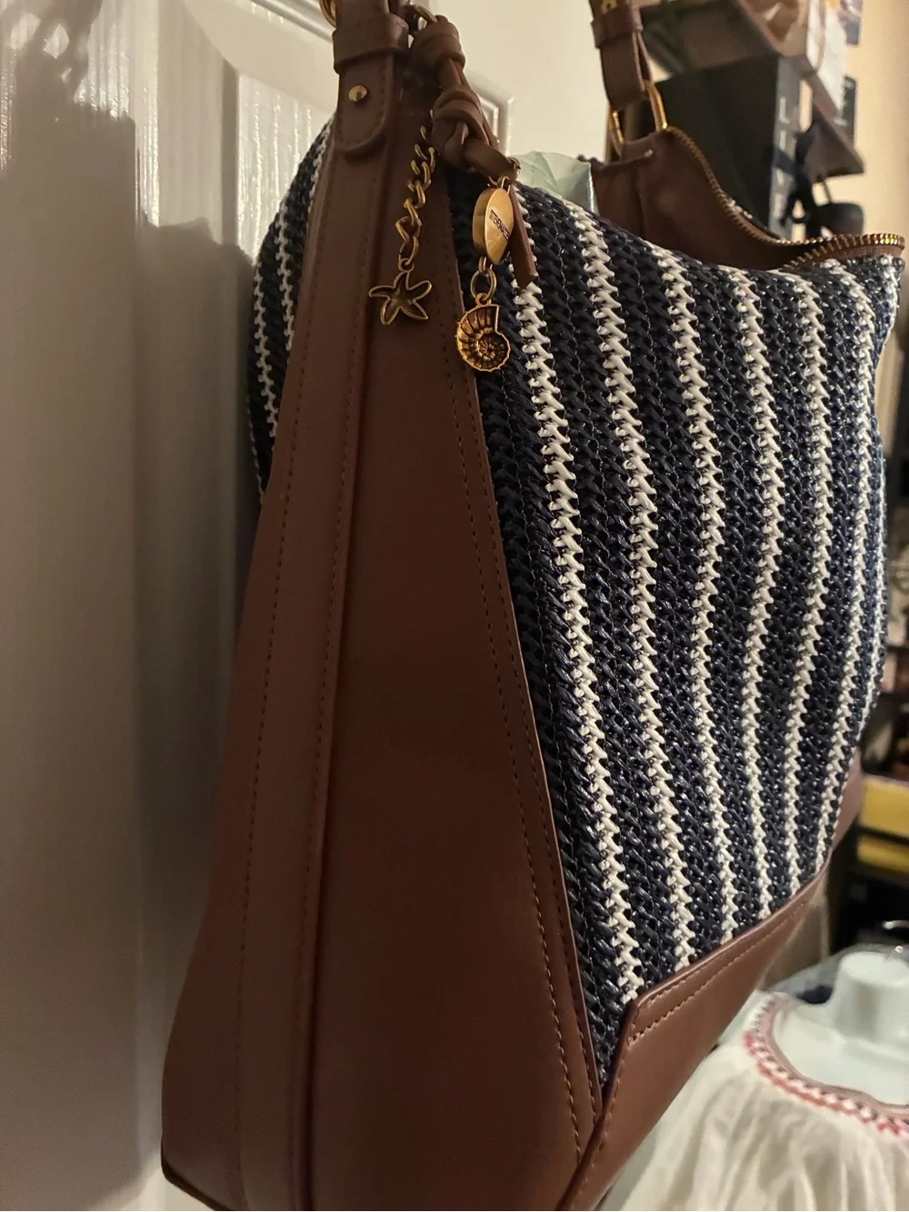 Steve Madden Navy, White & Brown Striped Shoulder Bag